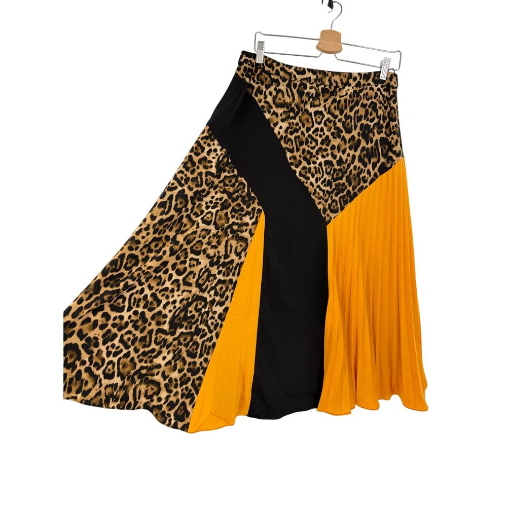 Lucy Paris Leopard Color Block Pleated Midi Skirt… - image 2